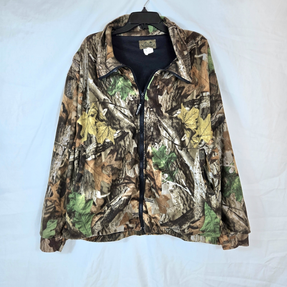 Whitewater Outdoors Men Forest Mossy Oak Hunting Windstopper Zip Jacket‎ 2XL Vtg